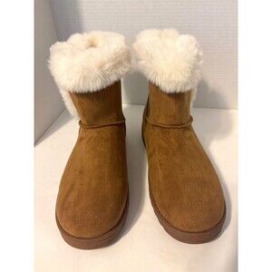 SO ~ Women’s PAULINA Chestnut Brown Faux Fur Cozy Winter Boots Size 10 Slip on